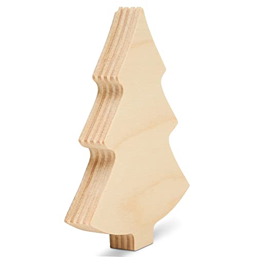 Chunky Christmas Wood Tree Cutout 4-inch, Pack of 5 Small Wooden Tree for Crafts, Christmas Table Decor & Tiered Tray, by Woodpeckers Woodpeckers