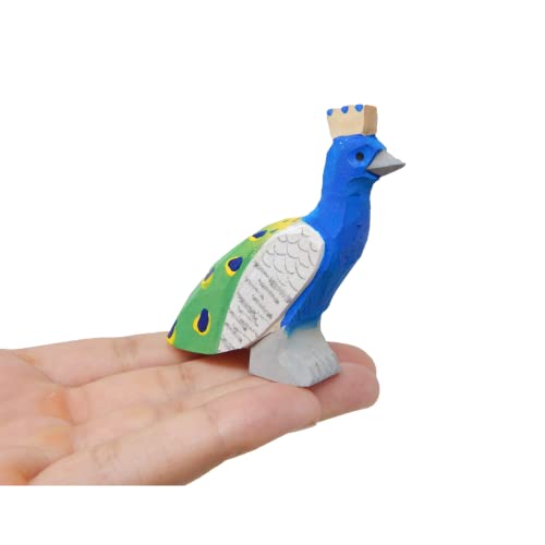 Selsela Peacock Figurine Home Decor Small Animal Garden Statue Peafowl Lawn Wood Carving Miniature Cake Topper Selsela