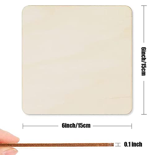 WLIANG 30 Pcs Unfinished Wood Pieces, Natural Blank 6 X 6 Inch Wood Squares, Wooden Square Cutouts Tiles for DIY Crafts Painting, Coasters Engraving, WLIANG