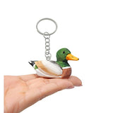 Selsela Mallard Duck Keychain Ring Hook Clip Charm Miniature Wood Mini Figurine Small Animal Drake Green Head Selsela