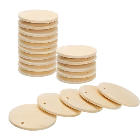 uxcell Round Wooden Discs, 20Pcs 35mm - Log Unfinished Wood Circles with Holes, Wood Ornaments for Crafts, DIY Jewelry Accessories, Birthday Board uxcell