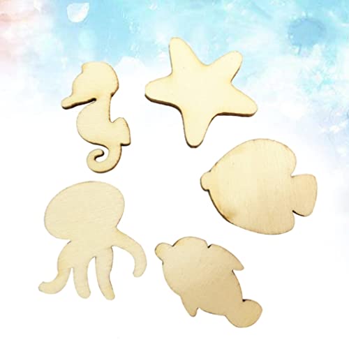 PRETYZOOM 50pcs Pieces Fish Wood Cutouts Blank Wooden Animals Wood Octopus Unfinished Animal Wood Crafts Craft Wood sea Animal Wood Cutouts Ocean - WoodArtSupply