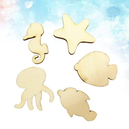 PRETYZOOM 50pcs Pieces Fish Wood Cutouts Blank Wooden Animals Wood Octopus Unfinished Animal Wood Crafts Craft Wood sea Animal Wood Cutouts Ocean - WoodArtSupply