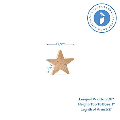 Wood Star Cutouts 1-1/2 inch by 3/16 inch, Pack of 100 Wooden Stars for Crafts, Christmas, and July 4th, by Woodpeckers - WoodArtSupply