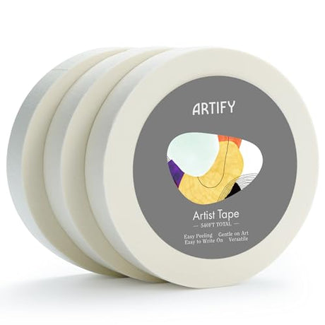 ARTIFY Artist Tape for Drafting Art, 1" *3 Pack White Masking Tape for Watercolor Painting Drafting Canvas Framing and All Paper Media, for Craft, ARTIFY art supplies
