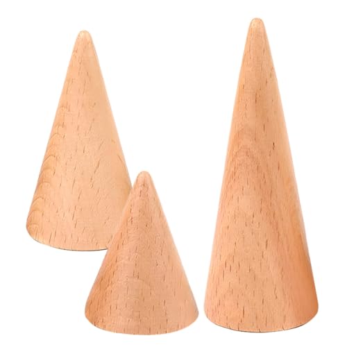 STOBAZA 3PCS Wooden Cone Ring Holders Unpainted Finger Ring Display Stand Jewelry Organizer Display Rack DIY Craft Wood Cone Stand - WoodArtSupply