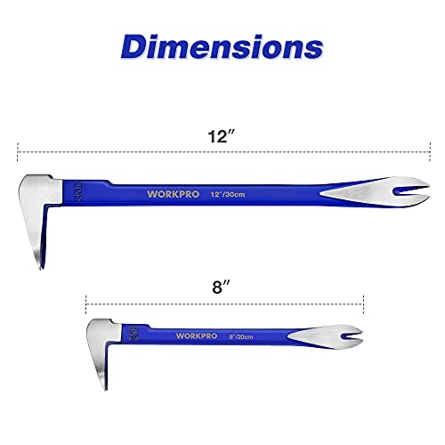 WORKPRO 2-Piece Nail Puller Set, 12” Pry Bar, 8” Mini Crowbar, Cats Paw Nail Remover, Claw Bar, for Kitchen Remodel, Prying Apart Baseboard, WORKPRO