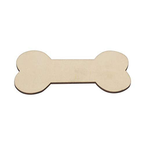 24pcs Bone Shaped Wooden Cutouts Unfinished Wood Dog Bone Wood DIY Craft Embellishments Gift Ornaments Decoration, 4.1x2.2 in JANOU