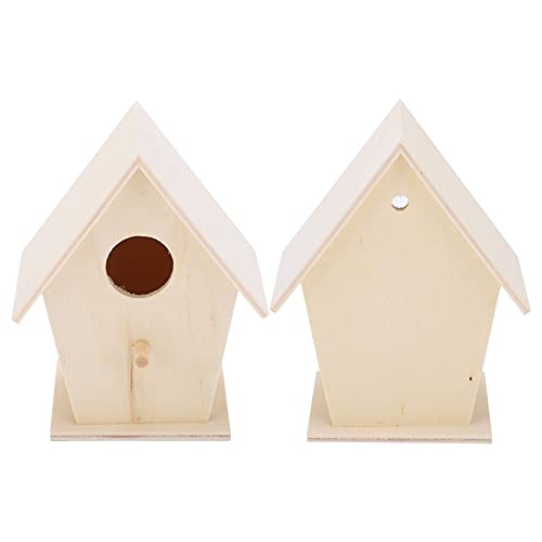 Wooden Bird House, Outside Garden Patio Decorative DIY Bird Feeder Houses Hanging Birdhouse Unfinished Birdhouse for Decorations Indoors Zerodis