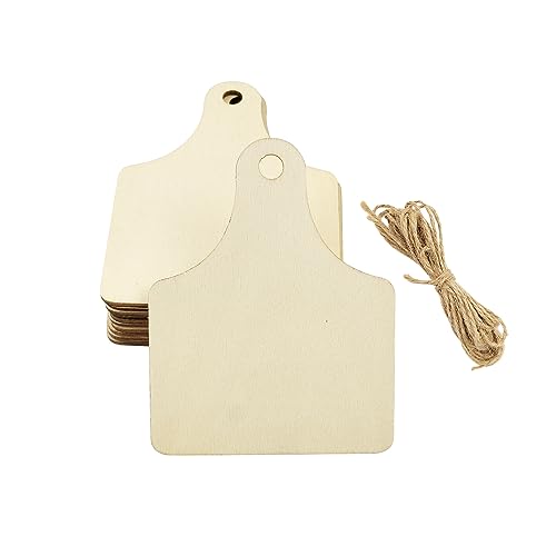 32 Pieces Wooden Cow Ear Tags Unfinished Wood Hanging Cow Tags Natural Blank Wooden Cutouts Labels Farmhouse DIY Wooden Tags with Ropes Xonzmmk