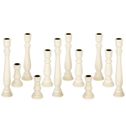 Koyal Wholesale Unfinished Wood Taper Candlestick Holders, 12 Pack Bulk Set, 4 Assorted Sizes, 11, 9, 6.75 and 4-Inches Koyal Wholesale