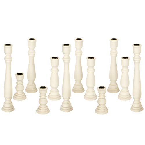 Koyal Wholesale Unfinished Wood Taper Candlestick Holders, 12 Pack Bulk Set, 4 Assorted Sizes, 11, 9, 6.75 and 4-Inches - WoodArtSupply