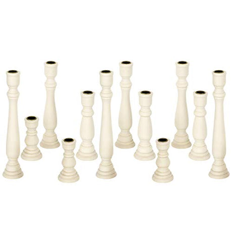 Koyal Wholesale Unfinished Wood Taper Candlestick Holders, 12 Pack Bulk Set, 4 Assorted Sizes, 11, 9, 6.75 and 4-Inches Koyal Wholesale