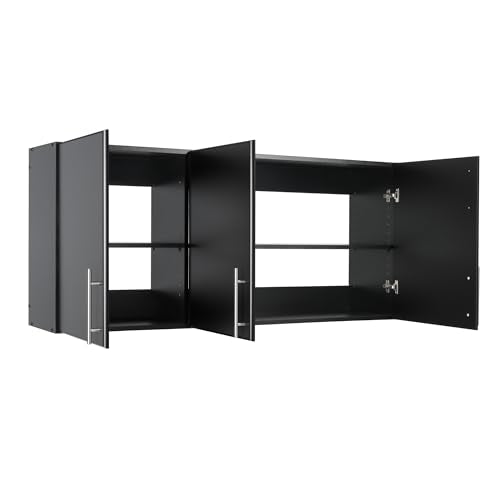 Prepac Elite 54" Wall Cabinet, Black Storage Cabinet, Bathroom Cabinet, Pantry Cabinet with 2 Adjustable Shelves 12" D x 54" W x 24" H, BEW-5424