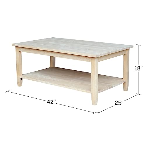 IC International Concepts Solano Coffee Table, 42 in W x 25 in D x 18 in H, Unfinished