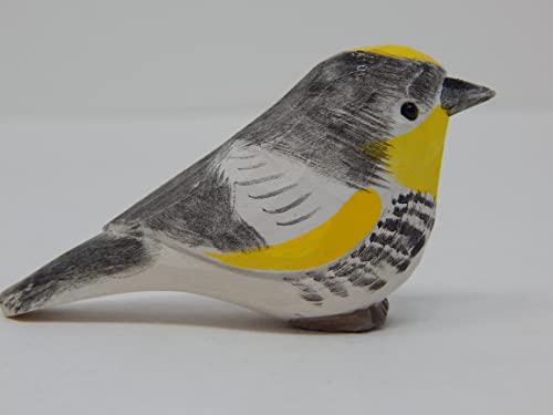 Selsela Yellow Rumped Warbler Wood Figurine Statue Myrtle Bird Miniature Handmade Art Craft Carve Small Animal Selsela
