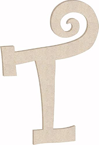 NEXTCraft 8 Inch Wooden Letters T Curlz Girl Font, Unfinished MDF Alphabet ABC Cutout, Monogram Initial Paintable Lettering NEXTCraft