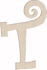 NEXTCraft 8 Inch Wooden Letters T Curlz Girl Font, Unfinished MDF Alphabet ABC Cutout, Monogram Initial Paintable Lettering NEXTCraft