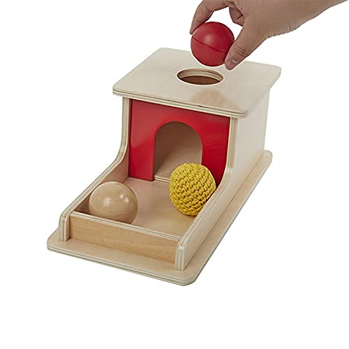 Adena Montessori Full Size Object Permanence Box with Tray Three Balls (Wood, Plastic,Knitted), Montessori Toys for Babies Infant 6-12 Month 1 Year Adena Montessori
