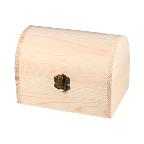 VOSAREA Wooden Case Jewelry Storage Wooden Treasure Chest Wooden Jewelry Unfinished Pine Wood Craft Case Organizer Wood Case Arched Lock Case Manual VOSAREA