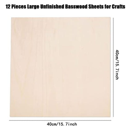 12 Pack Basswood Sheets for Crafts-16 x 16 x 1/8 Inch- 3mm Thick Plywood Sheets with Smooth Surfaces-Unfinished Squares Wood Boards for Laser