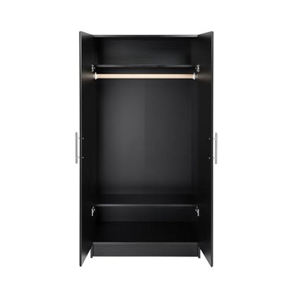 Prepac Elite 32" Storage Cabinet Closet, Black Storage Cabinet, Linen Cabinet, Wardrobe Cabinet with Hanging Rail and Shelves 20" D x 32" W x 35" H, - WoodArtSupply