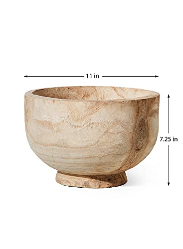 Serene Spaces Living 11" Paulownia Wood Round Bowl, Handmade Wooden Decorative Bowl Fruit Basket for Décor, Parties, Wedding Centerpiece, Floral - WoodArtSupply