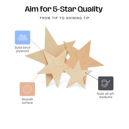 Wooden Star Shapes, 6 Inch Large Patriotic Natural Wood Cutouts, Bag of 10, Unfinished DIY Craft Wall Decor by Woodpeckers