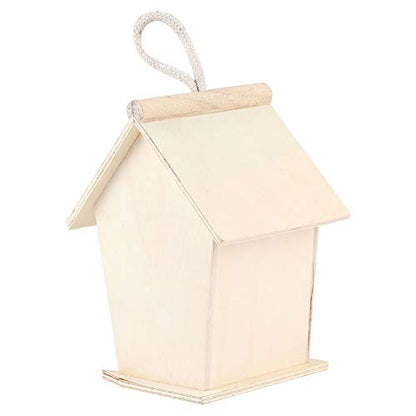 Wooden Bird House Unfinished Hanging Cords Birdhouse for Outdoor Bluebirds Finchs Chickadees Swallows DIY Kids Educationa 7.1 x 3.9 x 5.1 in - WoodArtSupply