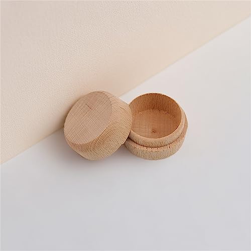 Mini Round Wooden Boxes,Portable Trinket Earrings Organizer,Wedding Ring Jewelry Bearer Boxes,DIY Craft Gift Case