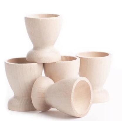 Set of 5 Unfinished Wood Egg Cup Holders and 5 Wooden Eggs by Factory Direct Craft - Natural Wood Egg Stands and Eggs for DIY Easter Decorations - WoodArtSupply