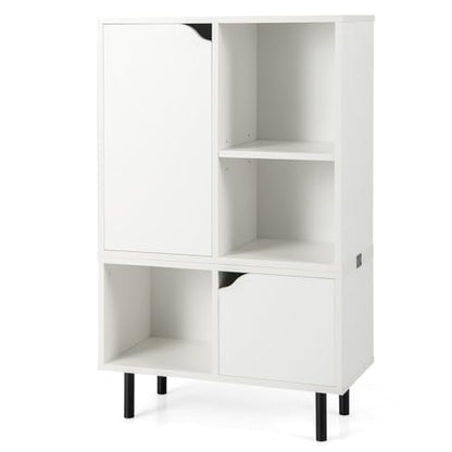 Giantex 5 Cube Stackable Bookcase, Combination Storage Organizer w/ 3 Open Cubes and 2 Cabinets, Storage Cabinet w/Adjustable Shelf and Metal Legs,