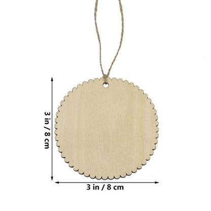 Circle Hanging Wooden hag,Unfinished Sign Blank Hanging Wood with Hole DIY Christmas Holiday Decoration 24pcs