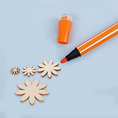 250Pcs Flower Shape Unfinished Wooden Flower Slices Wooden Flowers Wood Cutout with Mixed Sizes for Christmas Wedding Party DIY Crafts Decor Pssopp