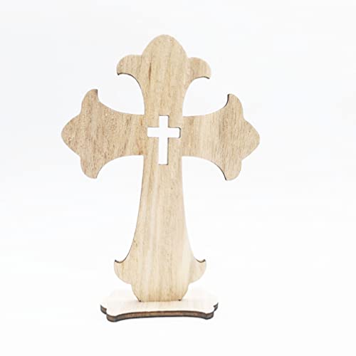 TEHAUX 30pcs Cross Wood Mini Wood Crosses Wooden Cross Shapes Blank Cross Cutouts Catholic Cross Ornament Wood clinging Cross Table top Decor TEHAUX