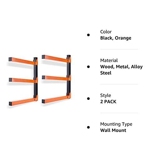 Ultrawall Wall Mount Wood Organizer and Lumber Storage Metal Rack with 3-Level - Indoor & Outdoor Use, 2 Pack Ultrawall