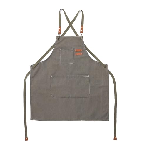 MISIWANLO Work Apron with Cross Back Heavy Duty Adjustable Straps and Large Pockets Chef Aprons,Men Women,M-XXL (Grey) MISIWANLO