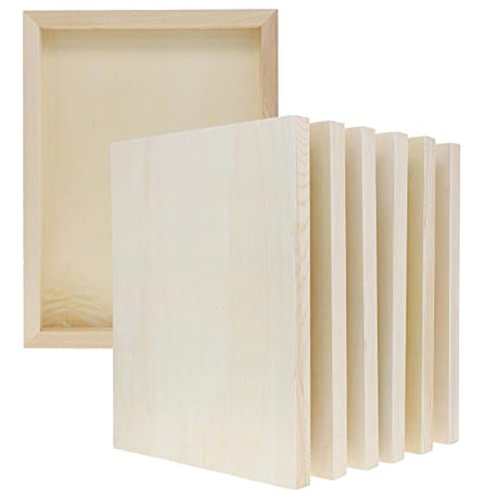 6 Pack Unfinished 9x12 Wooden Canvas Boards for Painting, Crafts, Blank Deep Cradle (0.87 Inches Thick) Bright Creations