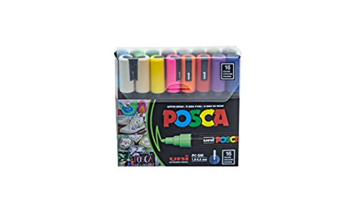 Posca Paint Marker Pen - PC-5M Extra Fine 1.8-2.5 mm, 16 Colors - WoodArtSupply