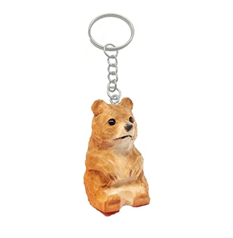 Selsela Brown Bear Grizzly Kodiak Keychain Ring Clip Charm Miniature Wood Mini Figurine Small Animal Selsela