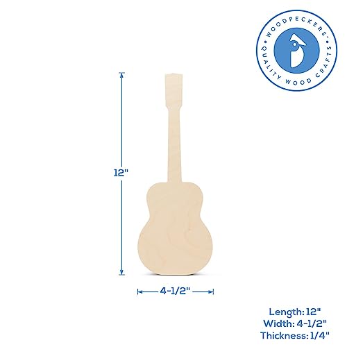 Unfinished Guitar Cutout, 12", Pack of 5 Unpainted Wood Crafts, Wooden Shapes for Crafts/Home Decor, by Woodpeckers Woodpeckers