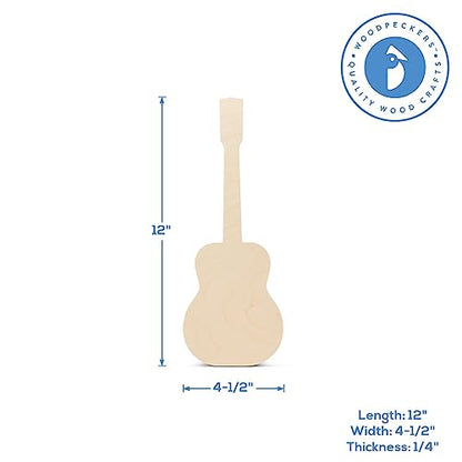 Unfinished Guitar Cutout, 12", Pack of 5 Unpainted Wood Crafts, Wooden Shapes for Crafts/Home Decor, by Woodpeckers