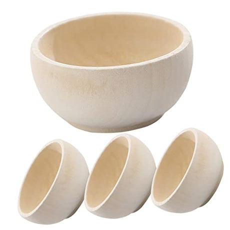 VOSAREA 4pcs Set Small Wooden Bowl Crafts for Condiment Bowls Unpainted Wood Bowl Mini Wooden Cutlery Unfinished Wood Bowls Bulk Play Kitchen Toy VOSAREA