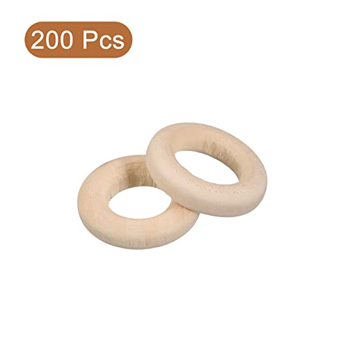 uxcell 200Pcs 15mm(0.6-inch) Natural Wood Rings, 4mm Thick Smooth Unfinished Wooden Circles for DIY Crafting, Knitting, Macrame, Pendant uxcell