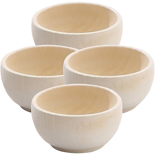 COHEALI 4pcs Wooden Bowl,Pinch Bowls,Mini Unfinished Bowls,Wooden Craft Bowls, Acacia Wood Small Bowls for Dipping Sauce,Nuts,Snacks COHEALI