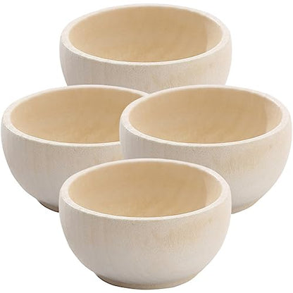 COHEALI 4pcs Wooden Bowl,Pinch Bowls,Mini Unfinished Bowls,Wooden Craft Bowls, Acacia Wood Small Bowls for Dipping Sauce,Nuts,Snacks