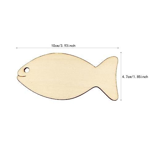 32 Pack Wood Fish Cutouts Unfinished Wooden Fish Hanging Ornaments DIY Fish Craft Gift Tags for Thanksgiving Christmas Home Party Decoration Craft