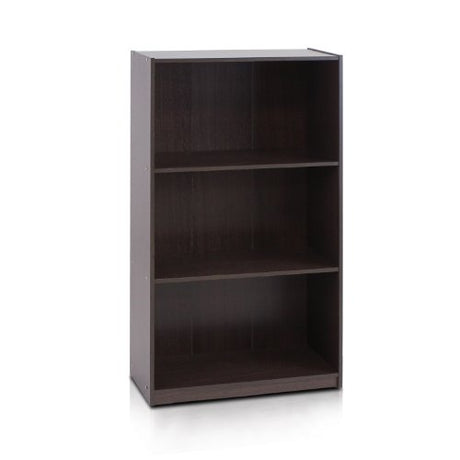 Furinno Basic 3-Tier Bookcase Storage Shelves, Dark Brown FURINNO