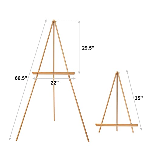 Falling in Art 65" A-Frame Tripod Easel Stand, Wooden Display Easel with Adjustable Canvas Holder, Floor Easel for Wedding Signs, Posters, Paintings, Falling in Art