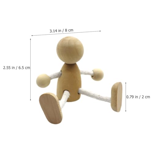 Tofficu Wood Peg Dolls 6pcs Natural Unfinished Wooden Robot Doll People Bodies Action Figures Model Toy Movable Joints Dolls for DIY Painting Craft Tofficu